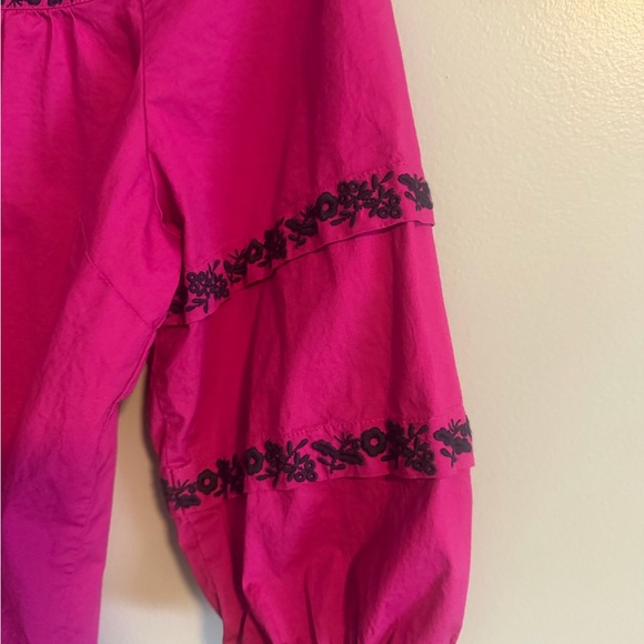 Talbots Fuchsia Blouse with Black Floral Embroidery 3/4 sleeve size petite large - Picture 6 of 12